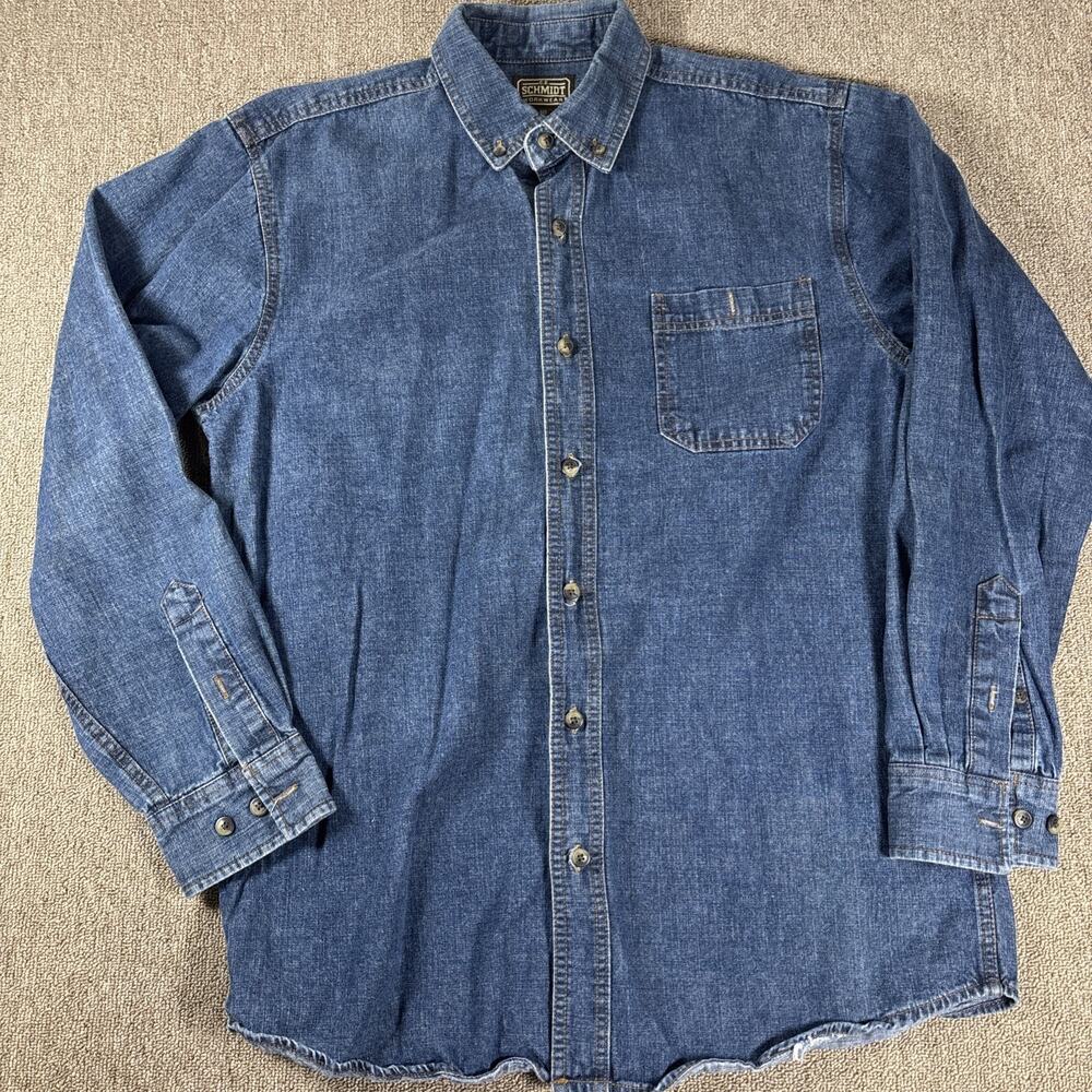 Vintage Schmidt Men’s Denim Button Up Shirt Blue Denim Medium